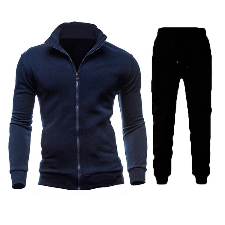 Men Casual Sports Basic Solid Color Long Sleeve Stand Collar Sweatshirts Trousers Sets