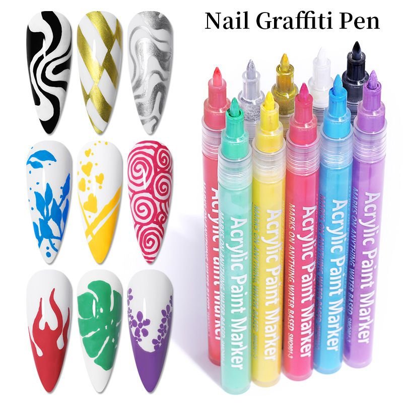 Nail Art Painting Pen Depicting Nail Point Flower Pen Hook Line Pen One-Step Glue Three-In-One Nail Polish Glue Pen Easy To Color