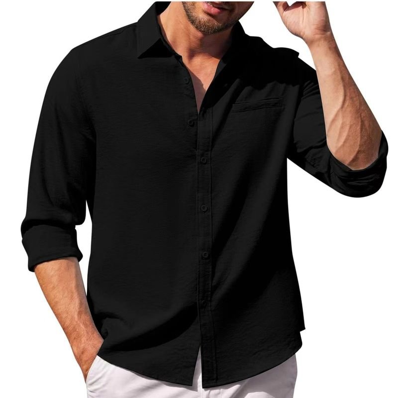 Men Fashion Casual Basic Solid Color Plus Size Long Sleeve Lapel Shirt