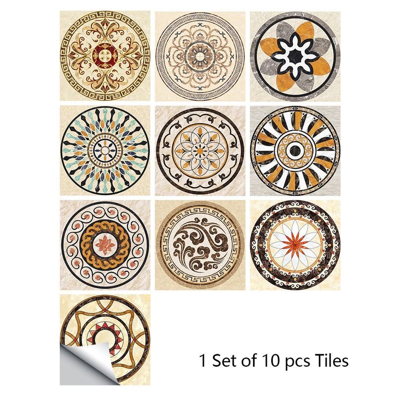 10 Pieces Ethnic Mandala Simulation Tile Stickers Home Renovation Kitchen And Bathroom Decoration Self-Adhesive Wall Stickers