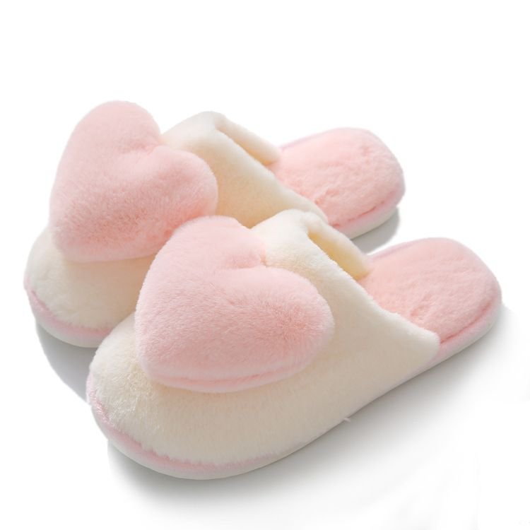 Autumn Winter Women Cute Plush Heart-Shaped Thickened Warm Extra Large Size Home Slippers