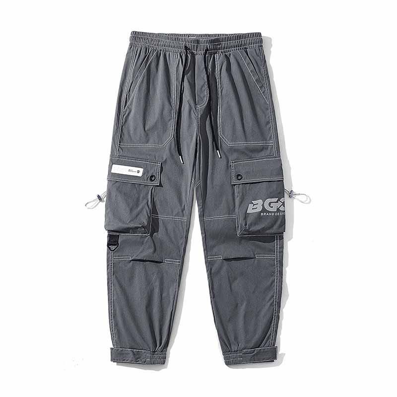 Men Fashion Casual Street Tide Alphabet Drawstring Waist Cargo Pants