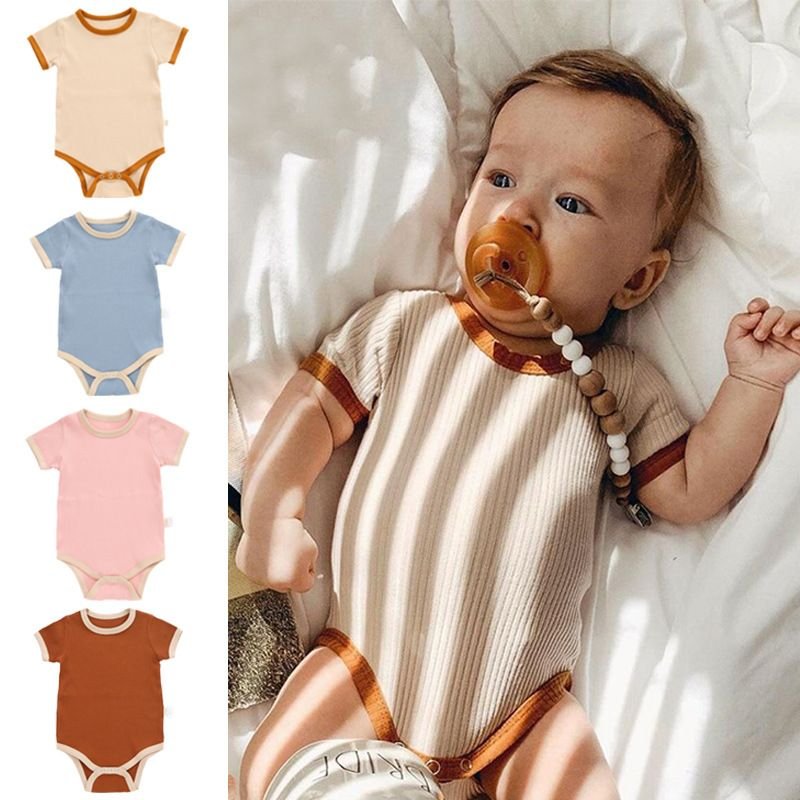 Kids Baby Boys Girls Casual Cute Solid Color Short Sleeve Romper