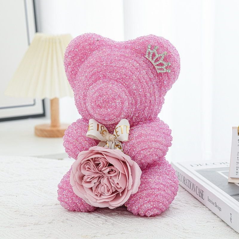 Crystal Rhinestone Bear Resin Bear Soap Flower Valentine'S Day Gift