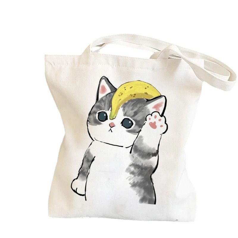 Cartoon Cat Print Canvas Bag