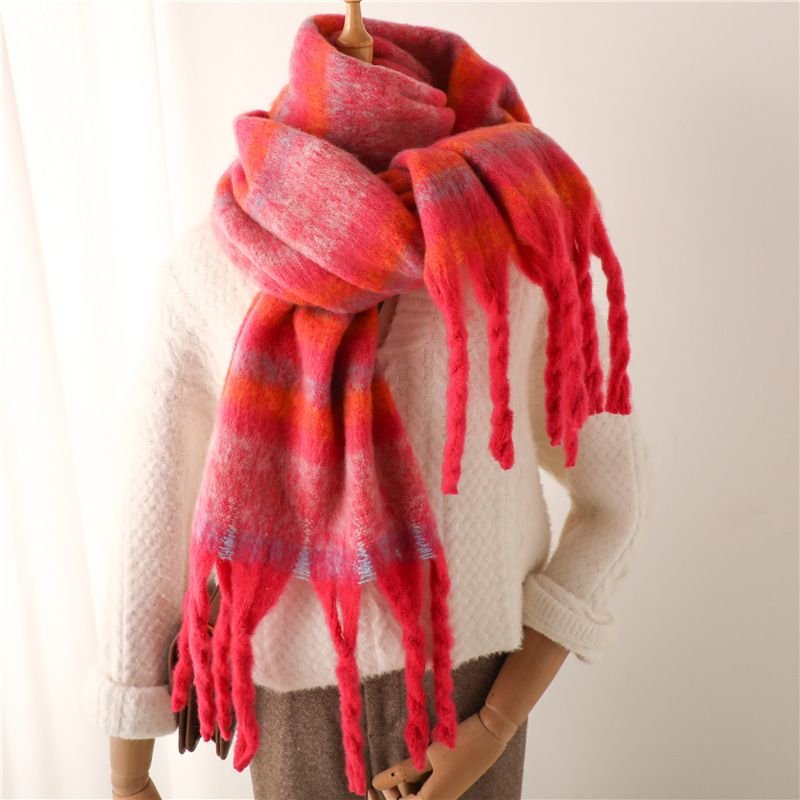 Autumn Winter Women Fashion Stripe Cashmere Warm Thickened Tassel Scarf