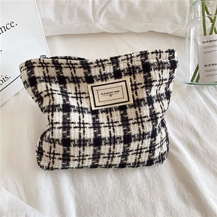 Plaid Contrast Color Large Capacity Cosmetic Bag