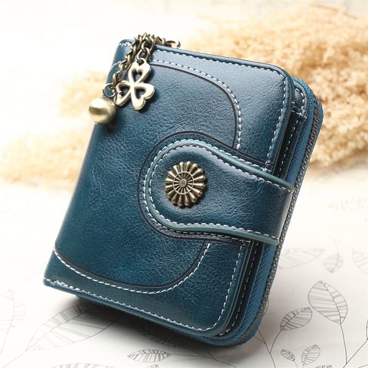 Women Retro Solid Color Zipper Tri-fold Wallet