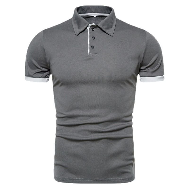 Men Fashion Casual Color Matching Short Sleeved Lapel Loose Polo Shirt