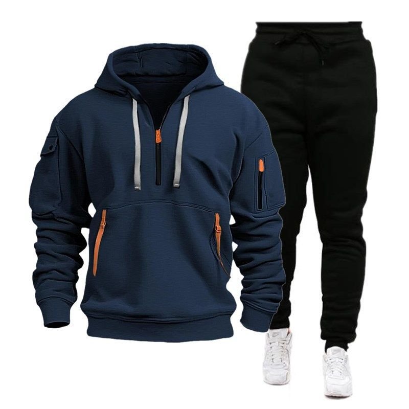 Men Spring Autumn Fashion Casual Sports Half Zipper Long Sleeve Hoodies Jogger Pants Sets