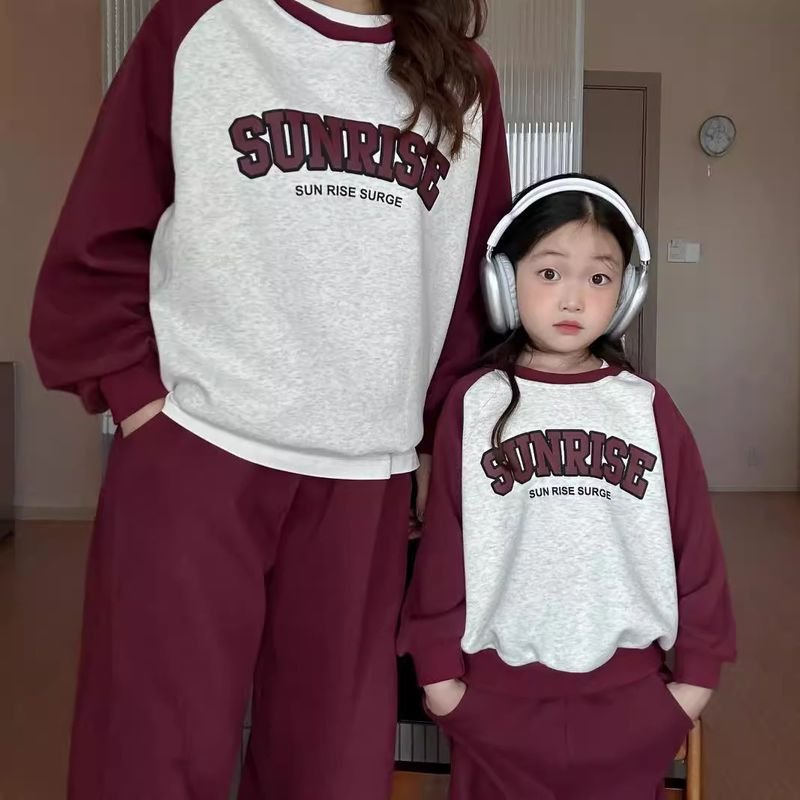 Autumn Children Fashion Color Matching Round Neck Long Sleeve Parent-Child Sweatshirt