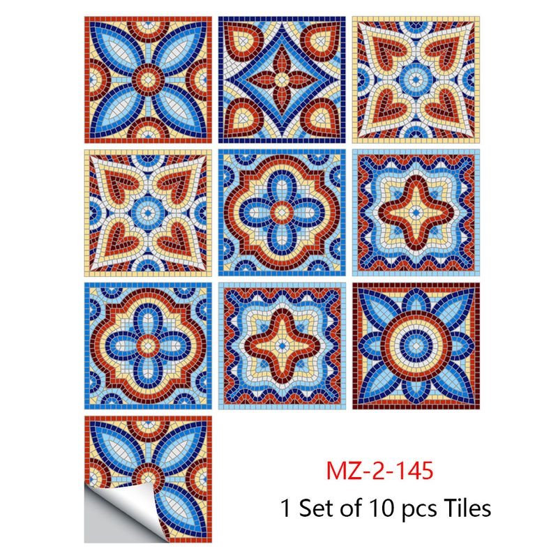 10 Pieces Ethnic Mandala Simulation Tile Stickers Home Renovation Kitchen And Bathroom Decoration Self-Adhesive Wall Stickers