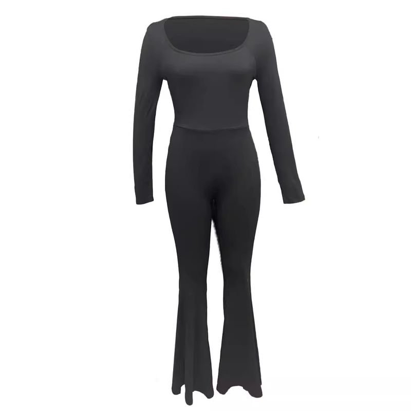 Women Fashion Casual Square Collar Long Sleeve Tight Jumpsuits