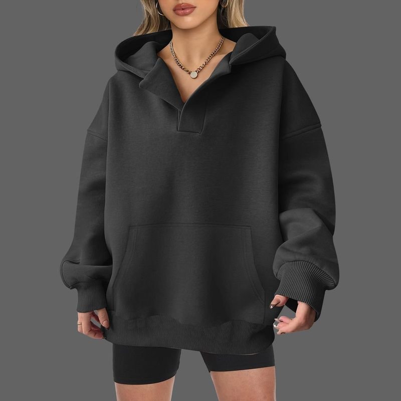 Custom Autumn Winter Women Casual Loose Solid Color Blank Long Sleeve Hoodies