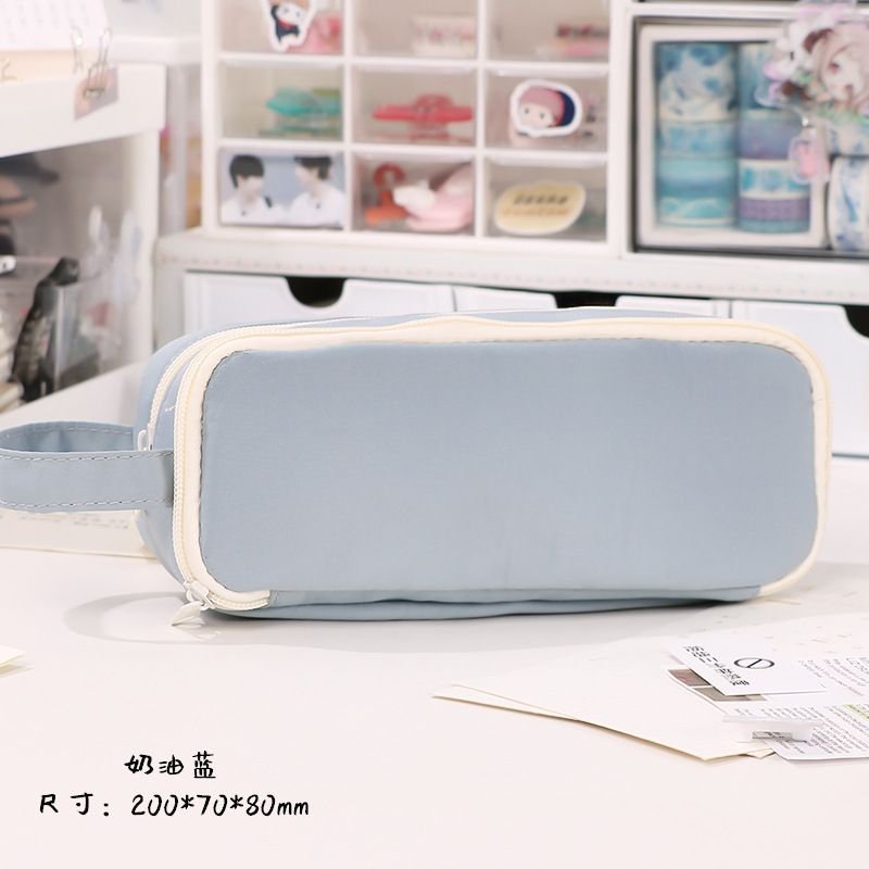 Simple Neutral Large Capacity Zipper Student Stationery Pencil Bag