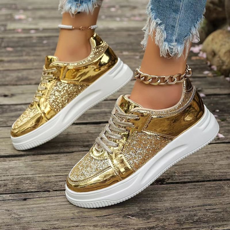 Summer Women Casual Plus Size Sequin Thick-Soled Sneaker