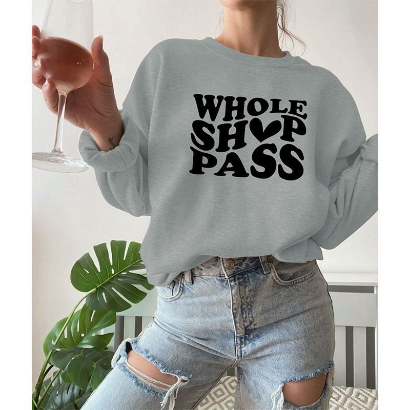 Women Fashion Casual Letter Print Crewneck Long Sleeve Sweatshirt