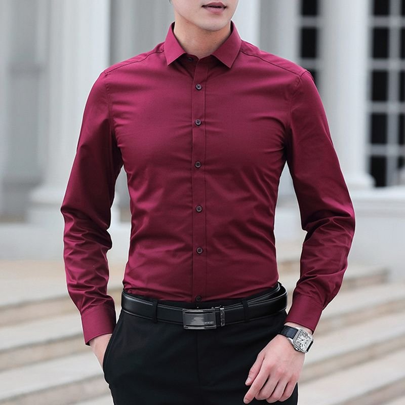 Men Fashion Casual Solid Color Long Sleeve Shirt Top