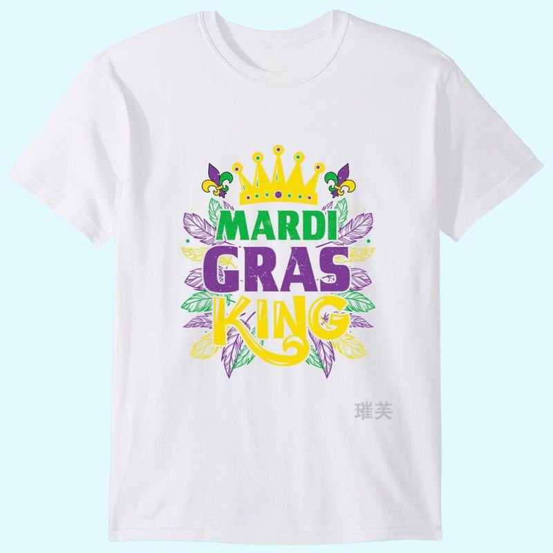 Mardi Gras King Alphabet Carnival Print Short Sleeve T-Shirt