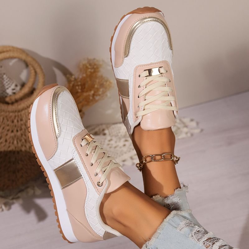 Women Fashion Casual Plus Size PU Woven Round Toe Thick-Soled Sneaker