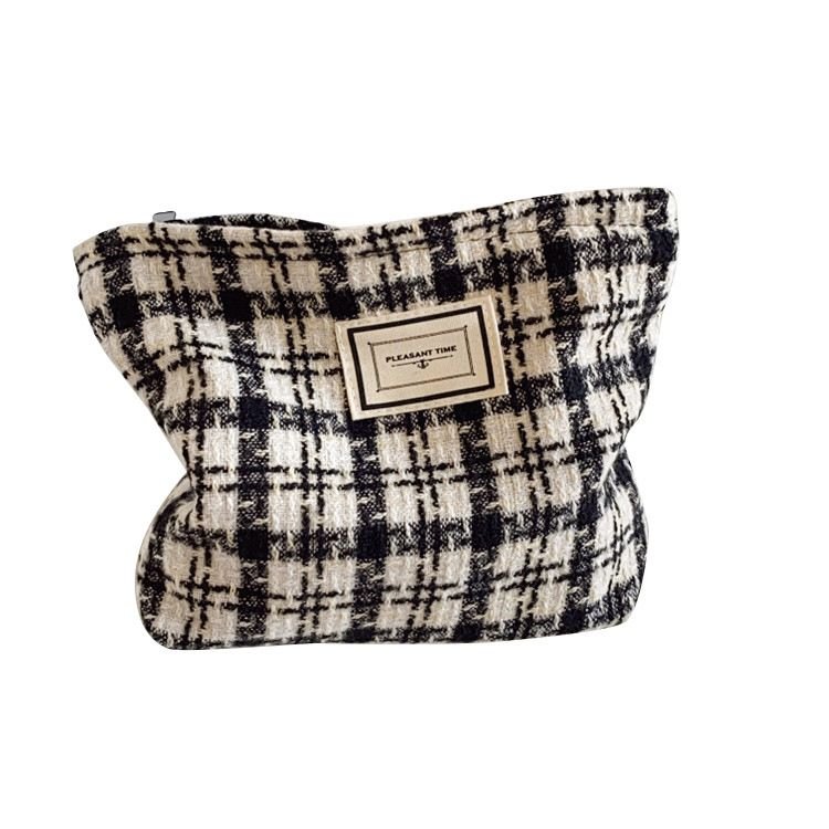 Plaid Contrast Color Large Capacity Cosmetic Bag