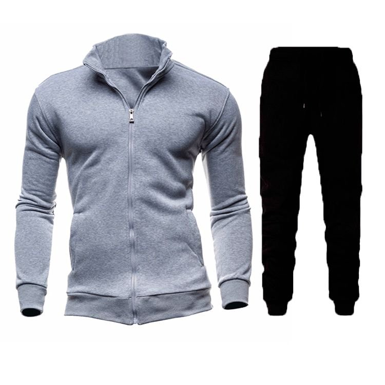 Men Casual Sports Basic Solid Color Long Sleeve Stand Collar Sweatshirts Trousers Sets